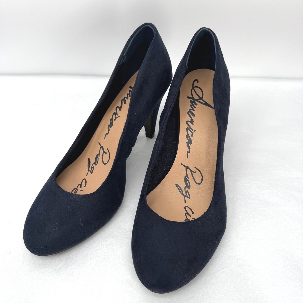 American Rag Afelix Navy Faux Suede Round Toe Pumps Classic Career 9.5M